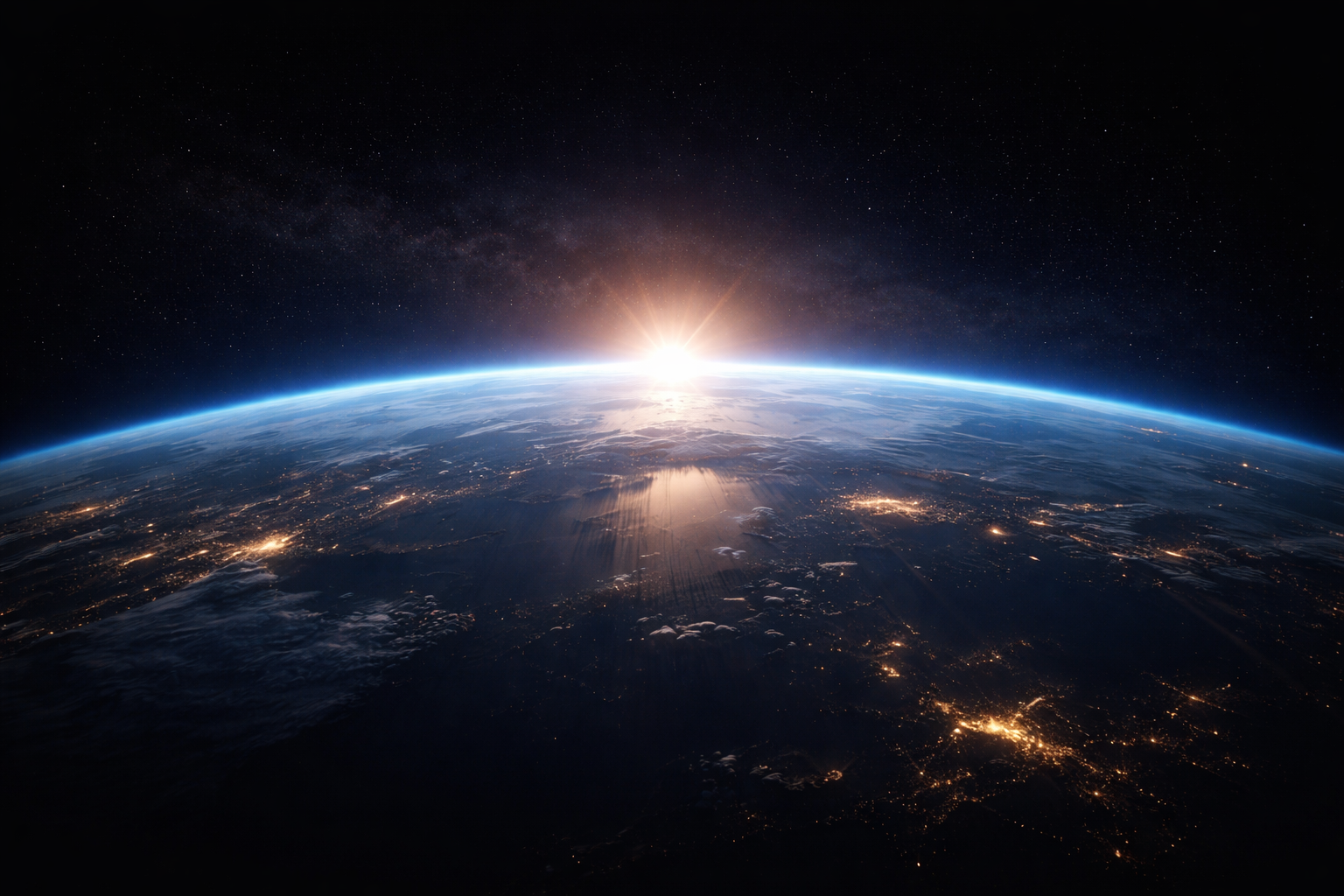 Earth from space with sunrise